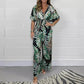 Women's  Fashion Leaf Print Plus Size Bodysuit with Elastic Waist
